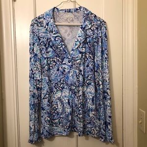 Lilly Pulitzer Button Shirt size Large Blue White